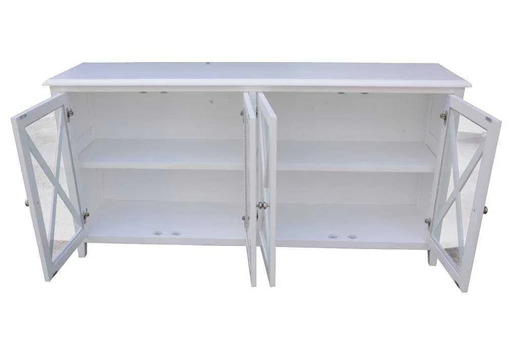 VI Hamilton Solid Timber 4 Glass Door Buffet - White