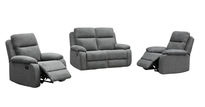 EL Rossie Fabric Upholstered 2 Seater + 2 Single Recliners Suite