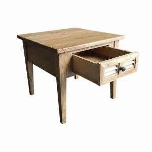 MF Oakwood Louvre Solid Timber 1 Drawer Lamp Table thumbnail 3