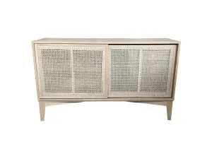 MF Bahamas Solid Oak Timber 2 Rattan Sliding Door 3 Drawer Buffet thumbnail 2