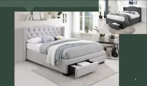 AW Memphis Wing King, Queen Bed with Drawer- Peal Gry & Dk Gry thumbnail 1