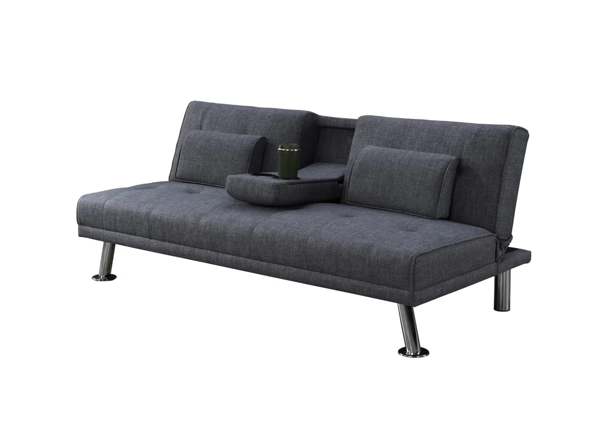 BT Mira Futon 3 Seater Sofa Dark Grey Fabric Chrome