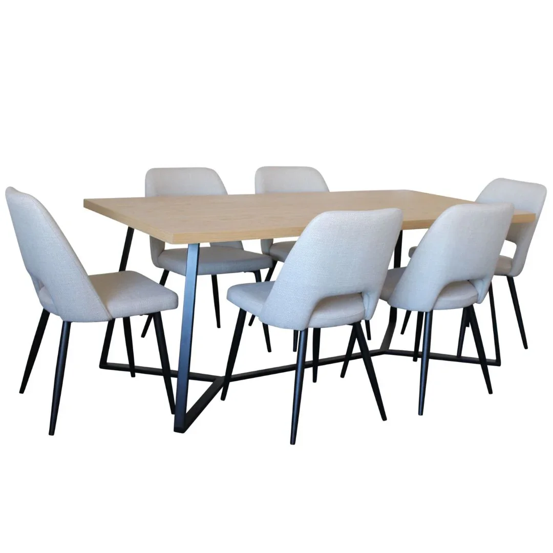 BT April 7 Pce Dining Table with Zara Chair Febric Set