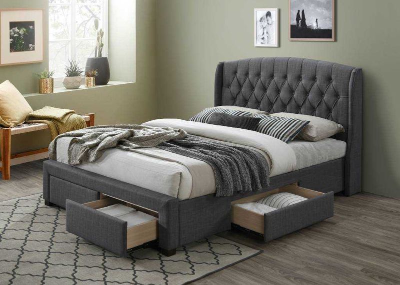 VI Kingston Fabric Uphostered 4 Drawer Bed - Dark Grey