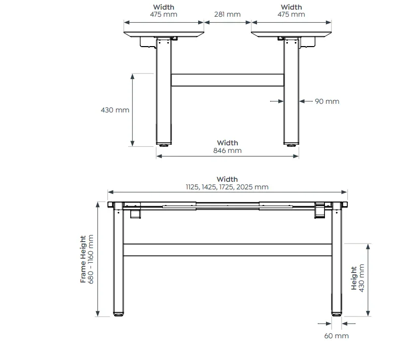 OL Agile Height Adjustable Shared Desking Frame