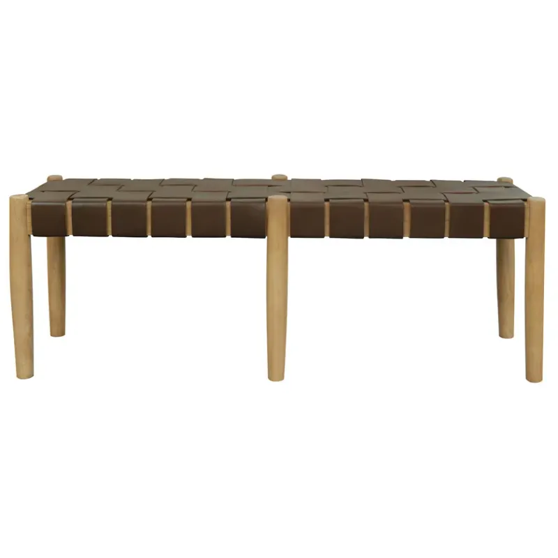 CT Elliot 2 Seater Oak Timber Bench with Genuine Leather Seat