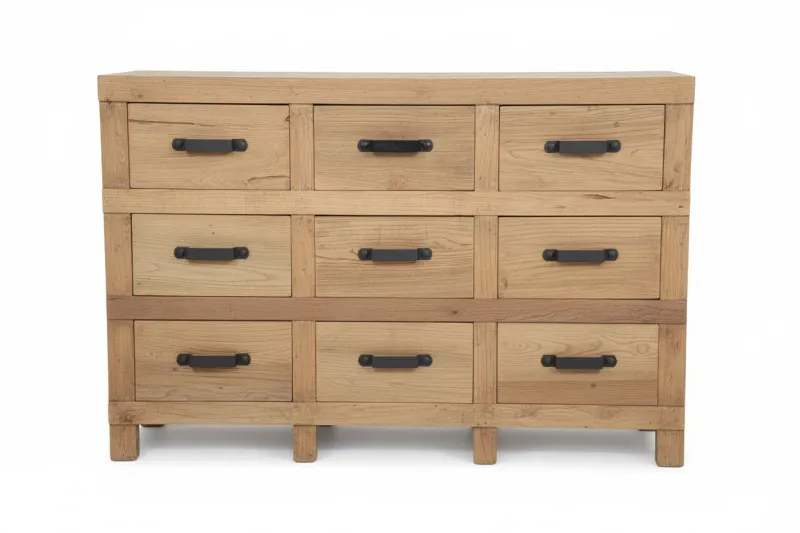 MF Industrial Iron Solid Timber 9 Drawer Sideboard