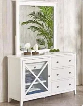 VI Hamilton Solid Timber 5 Drawer 1 Glass Door Dressing Table