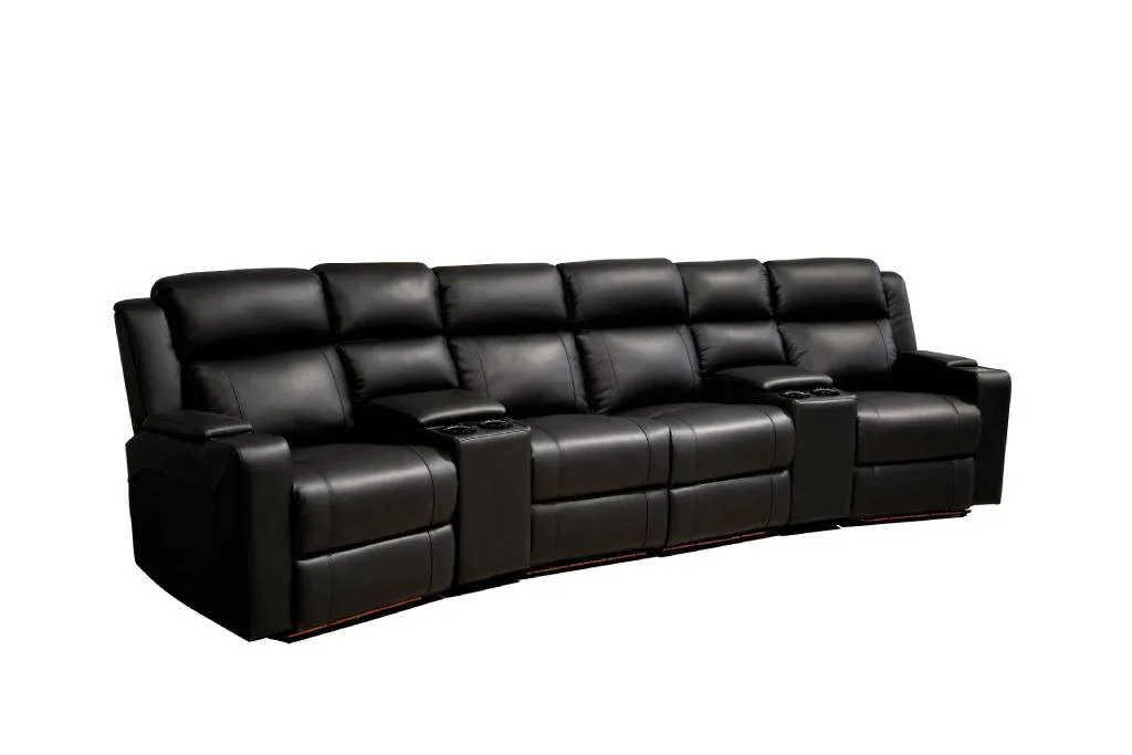 VI Academy Leather Upholstered 4 Seater Electric Recliners with 2 Consoles