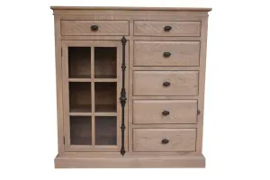 VI Provincial Solid Timber 6 Drawer 1 Glass Door Tallboy thumbnail 1