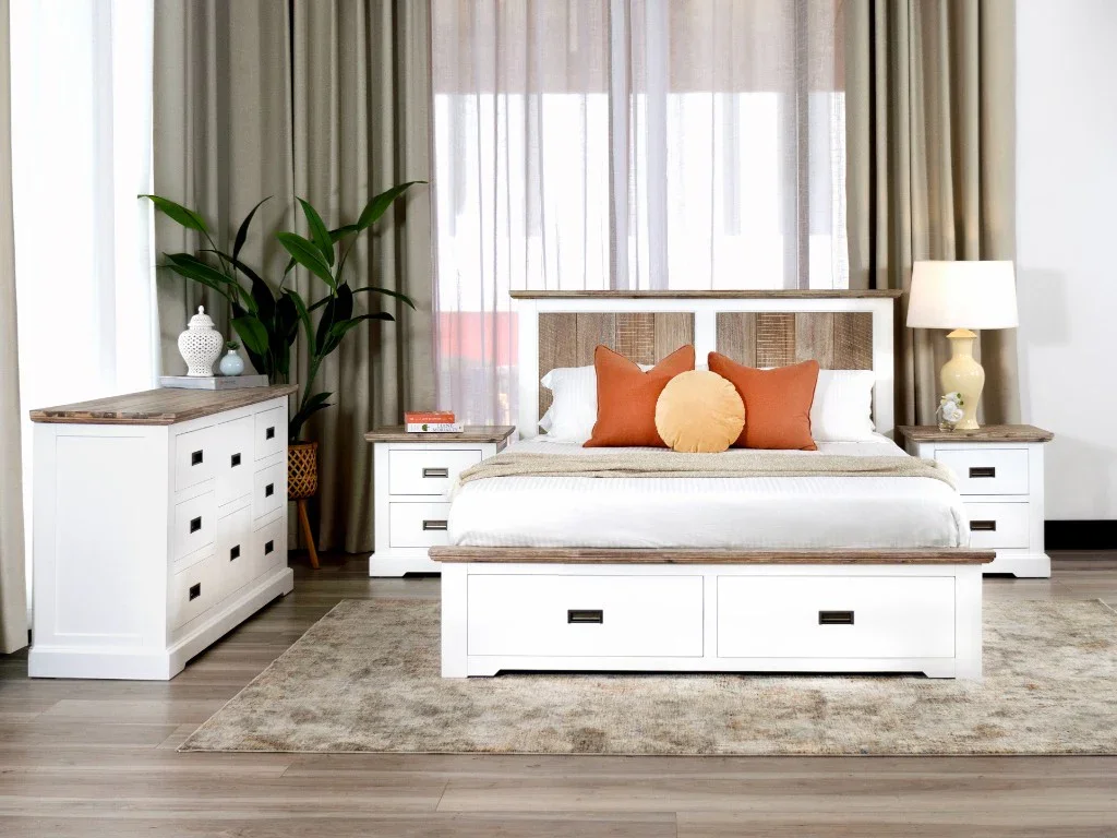 VI Folkestone Solid Timber Storage Bed, Dresser & Bedsides Set