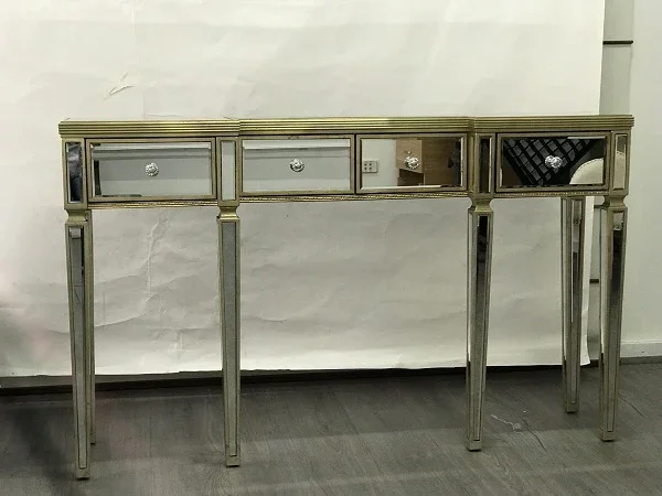 DA Modern Mirrored 4 Drawer Console Table