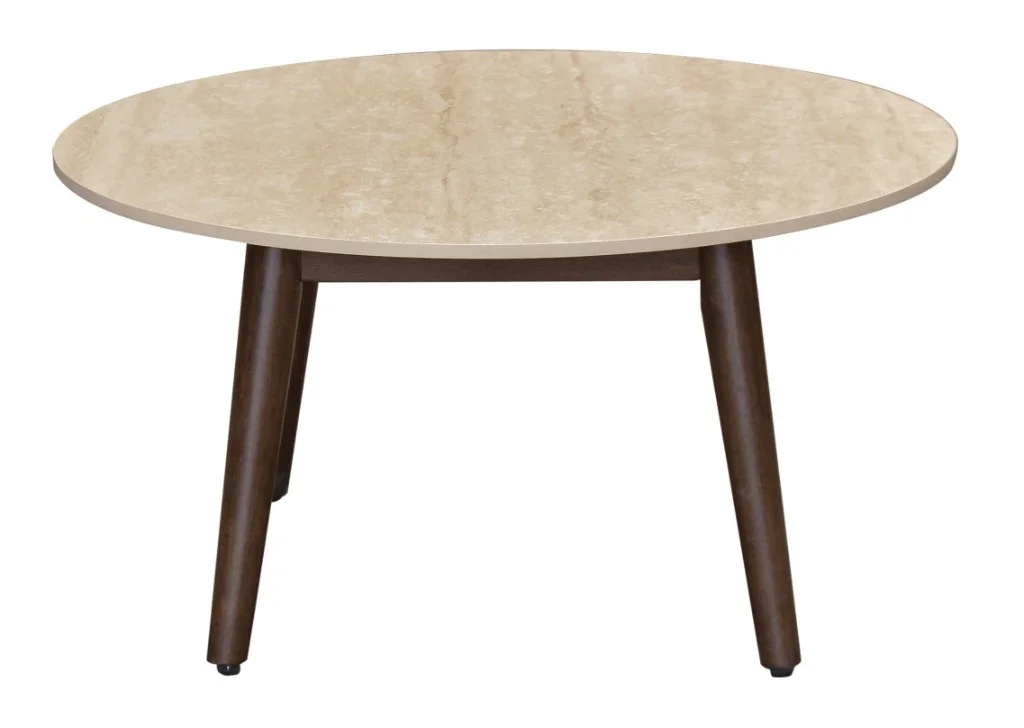 VI Cotswold Stone Top Hardwood Base Round Coffee Table