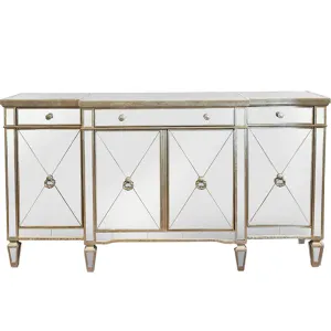 DA Antiqued Mirrored Ribbed 4 Door 3 Drawer Sideboard thumbnail 1