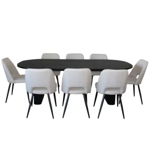 BT Melba 9 Pce Dining Black with Zara Fabric Chairs Set thumbnail 1