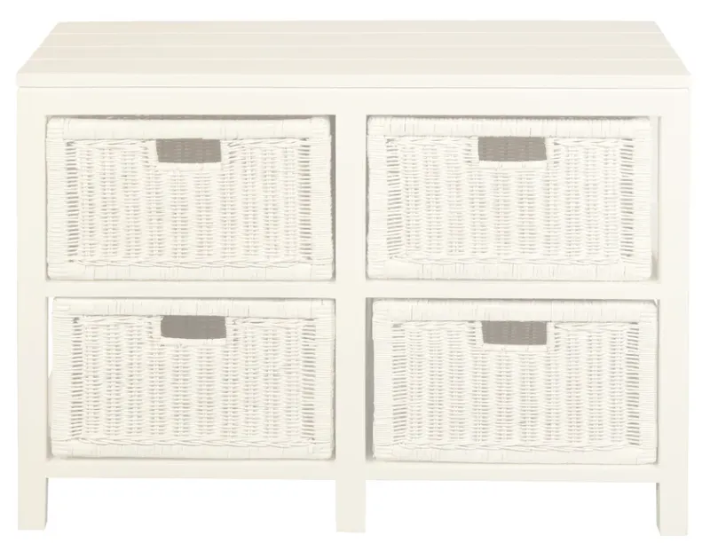 CT Hamptons Solid Timber Frame Rattan 4 Drawer Chest of Drawers