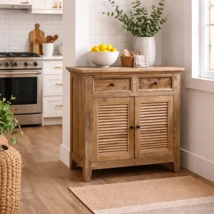 MF Recycled Elm Timber Rustic Louvre 2 Drawer 2 Door Cabinet thumbnail 2