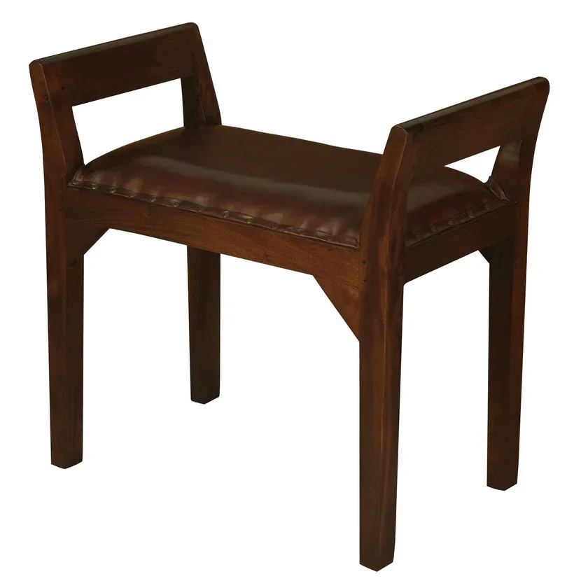 CT Boston Solid Timber Bench with Genuine Leather Seat