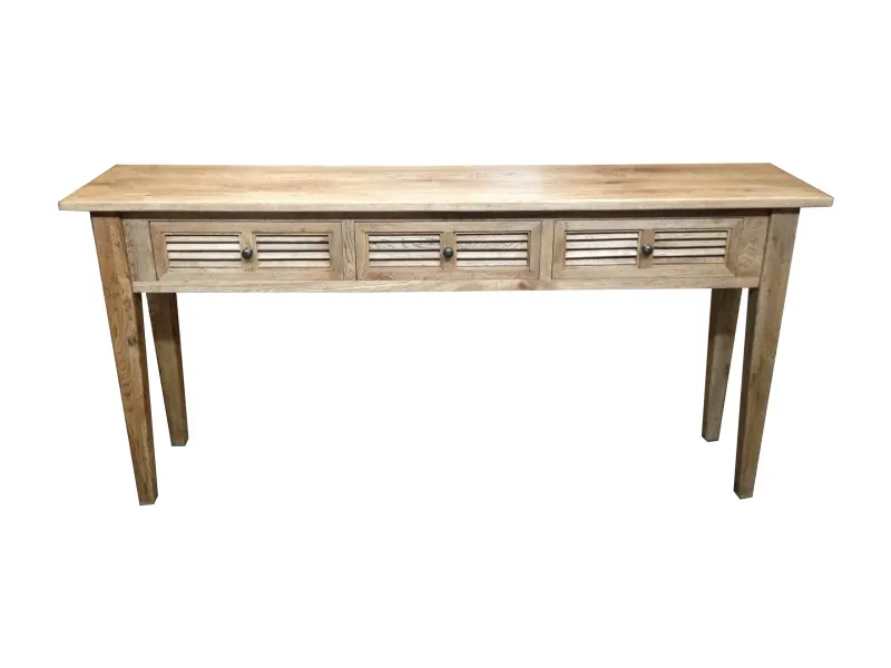 MF Oakwood Louvre Solid Timber 3 Drawer Hall Table