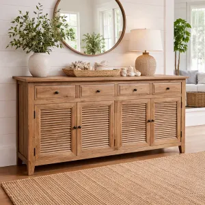MF Oakwood Louvre Solid Timber 4 Drawer & 4 Door Sideboard thumbnail 2