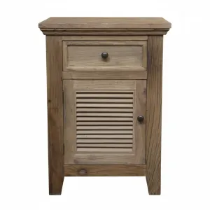 MF Recycled Elm Louvre Bedside Cabinet with 1 Drawer and Door thumbnail 1