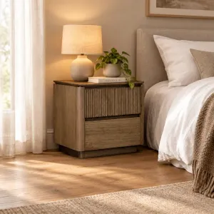 MD Hobart Solid Timber 2 Drawer Bedside Table thumbnail 2