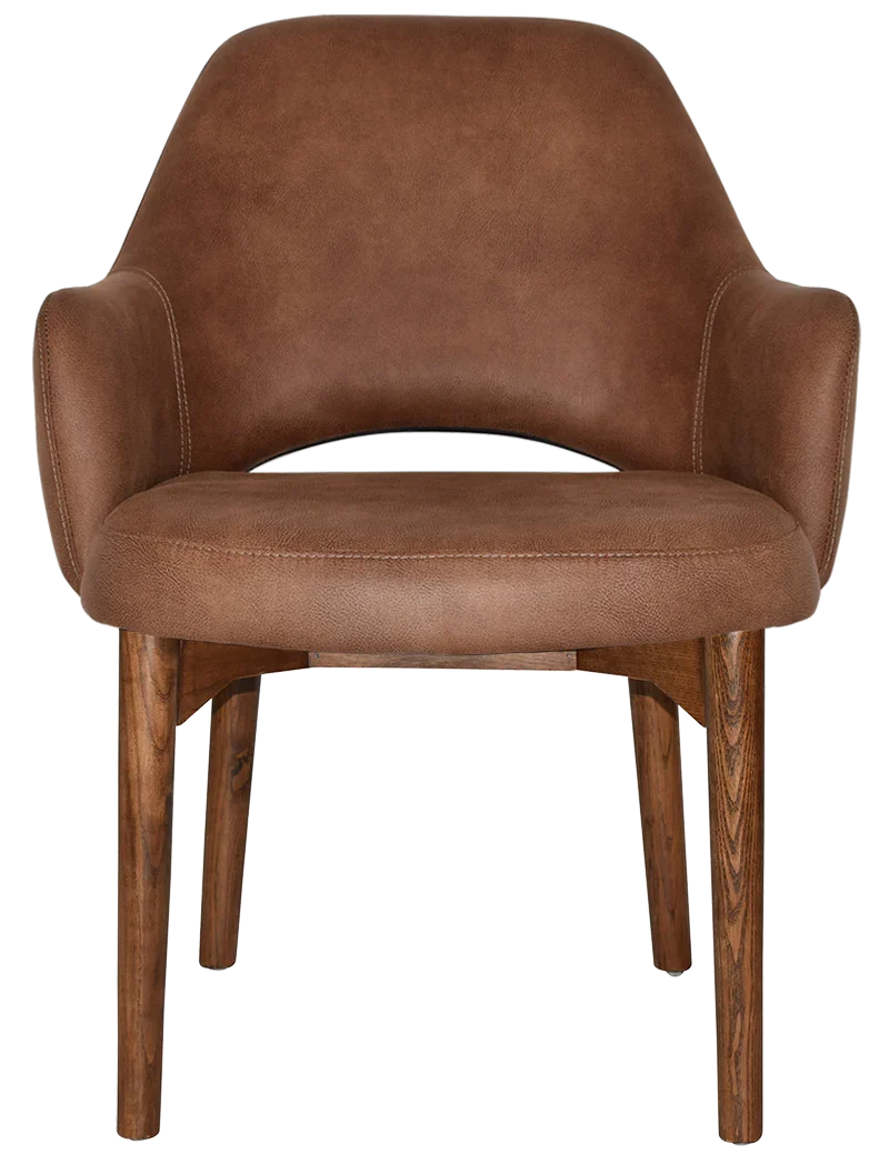 EZ Albury Walnut Stained Timber Frame Upholstered Hospitality Dining Armchair - XL