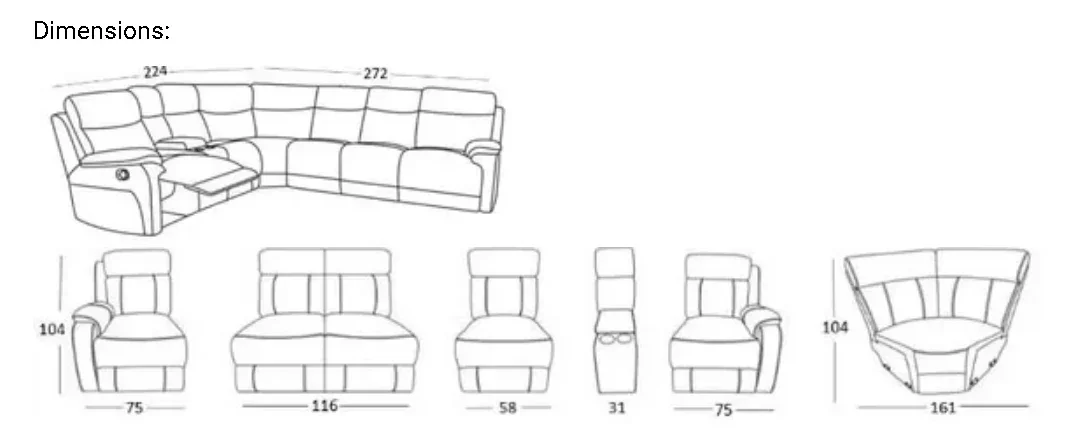EL Francisco 6 Seater Fabric Corner Reclyner Lounge with Console