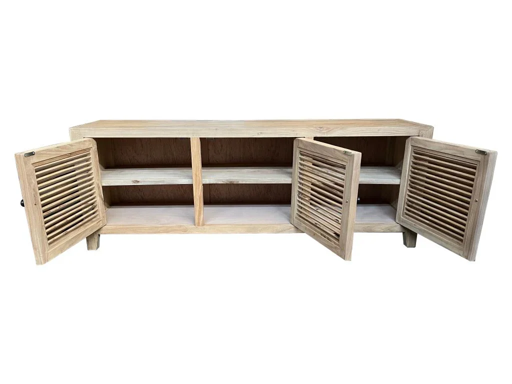 MF Recycled Elmwood Louvre Entertainment Unit with Internal Shelves