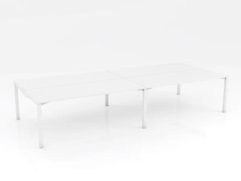 OL Axis Stretch Double Sided 4 Person Desk – White Top with White Frame