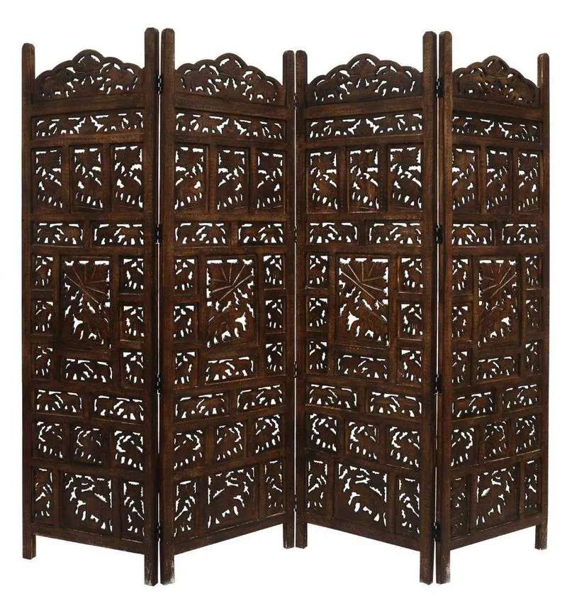 VI Elephant Solid Timber 4 Panel Space Dividing Screen