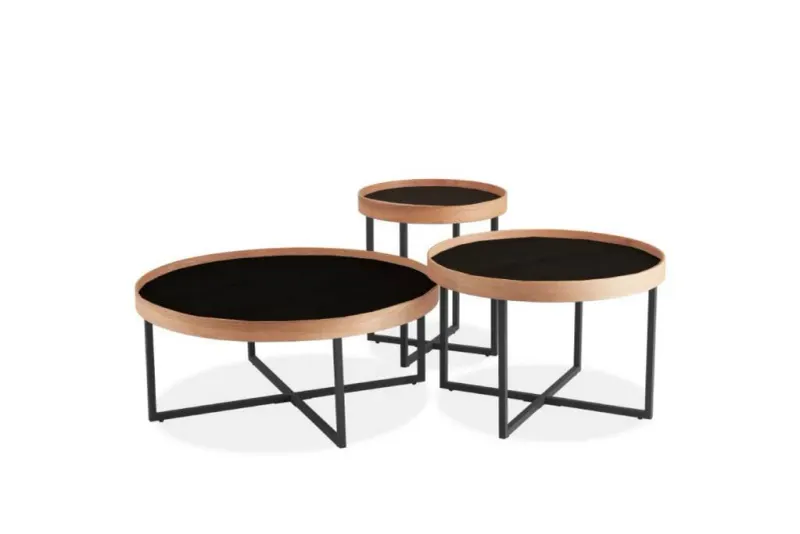 VI Note MDF Top Metal Base 3 Coffee Table Set
