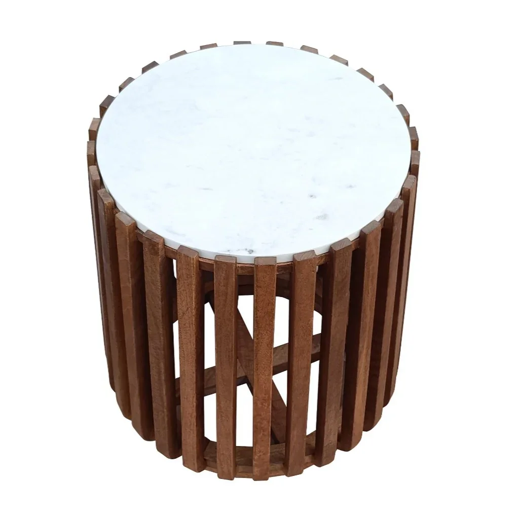 VI Agnes Marble Top Timber Base Round Lamp Table