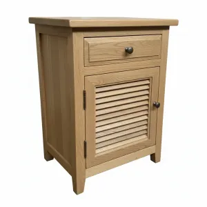 MF Oakwood Louvre Solid Timber 1 Drawer and 1 Door Bedside Cabinet thumbnail 3