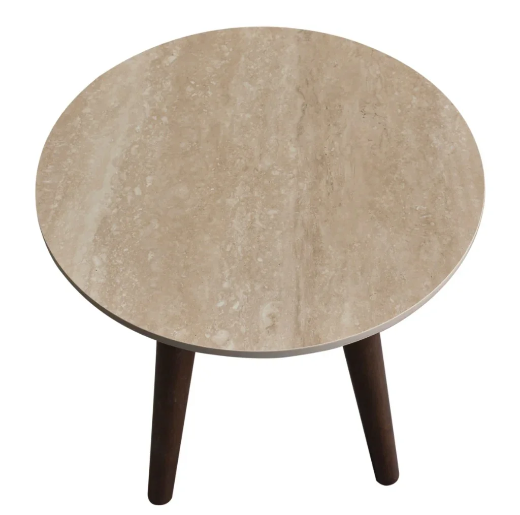 VI Cotswold Stone Top Hardwood Base Round Coffee Table