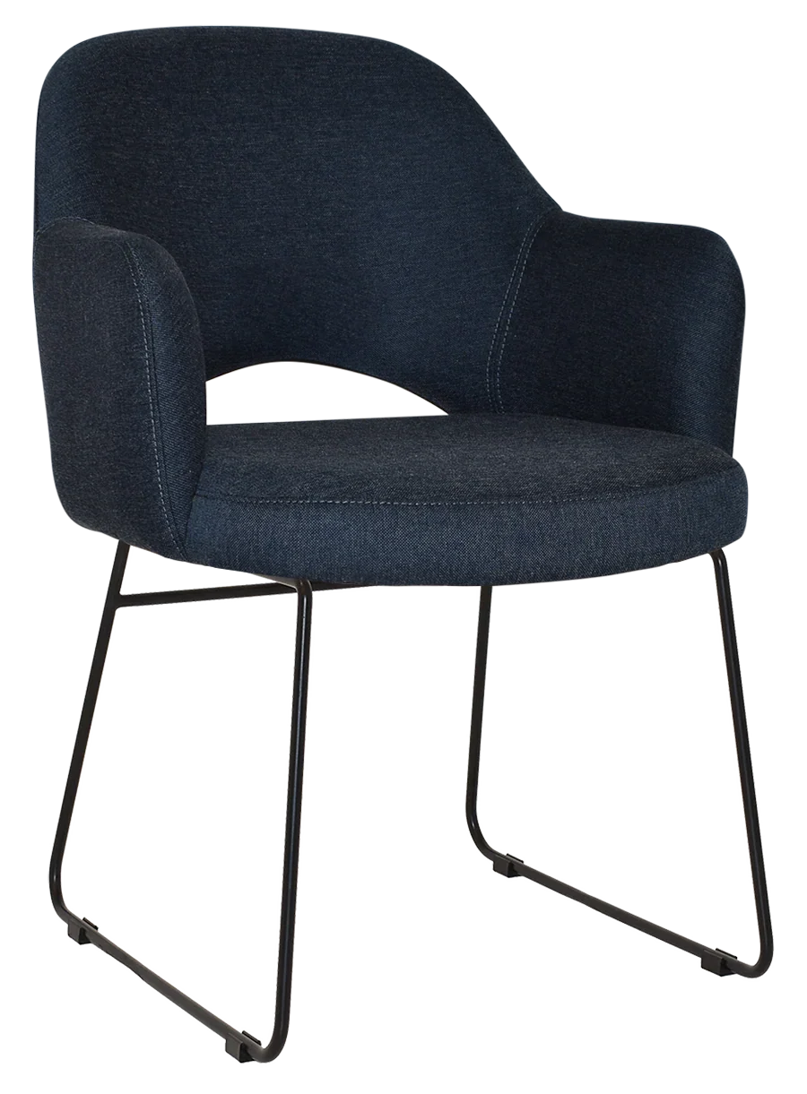 EZ Albury Black Metal Sled Base Upholstered Hospitality Dining Armchair