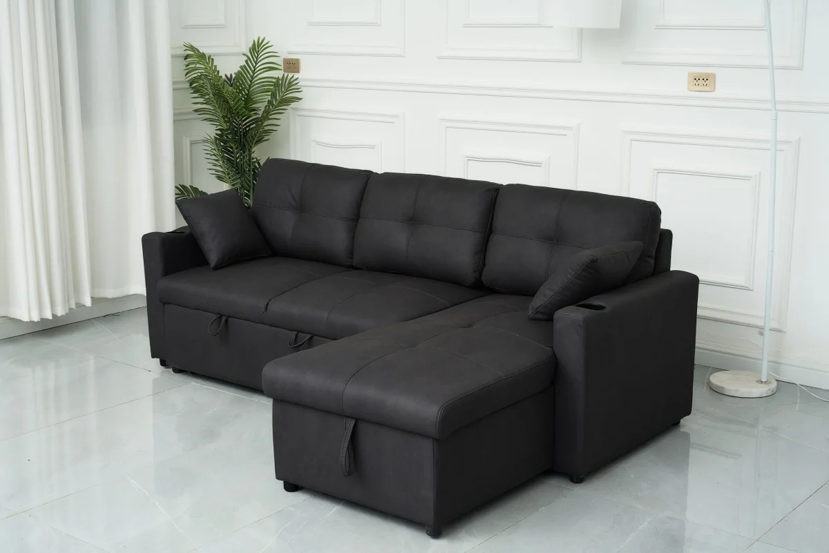 BT Romy Fabric Upholstered 2 Seater Sofa Bed with Storage Chaise