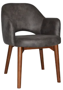EZ Albury Solid Timber Walnut Stained Upholstered Hospitality Dining Armchair thumbnail 1