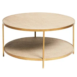 SH Marina Round Gold Metal Framed Rattan Top Coffee Table thumbnail 1