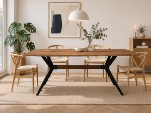 MF Cross Timber Top Metal Framed Dining Table thumbnail 4
