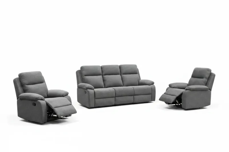 EL Rossie Fabric Upholstered 3 Seater with 2 Single Recliners Suite