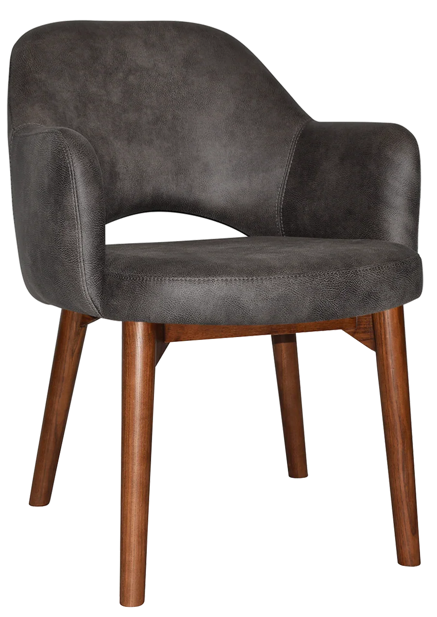 EZ Albury Solid Timber Walnut Stained Upholstered Hospitality Dining Armchair