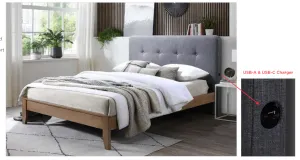 VI Dallas Fabric Upholstered Timber Leg Bed with USB thumbnail 2