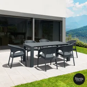 FL 7 Piece Outdoor Extendable Dining Table Setting with Panama Rattan Armchair thumbnail 1