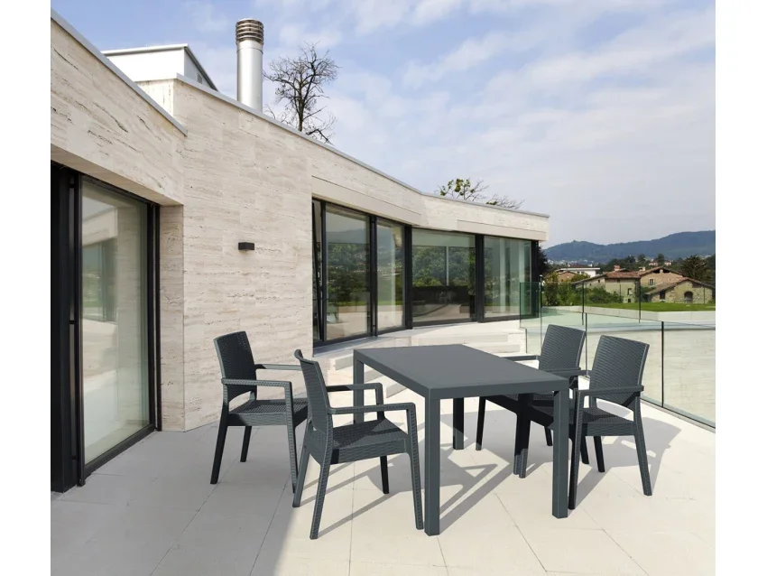 FL 5 Piece Outdoor Square Dining Table Setting with Ibiza Armchair