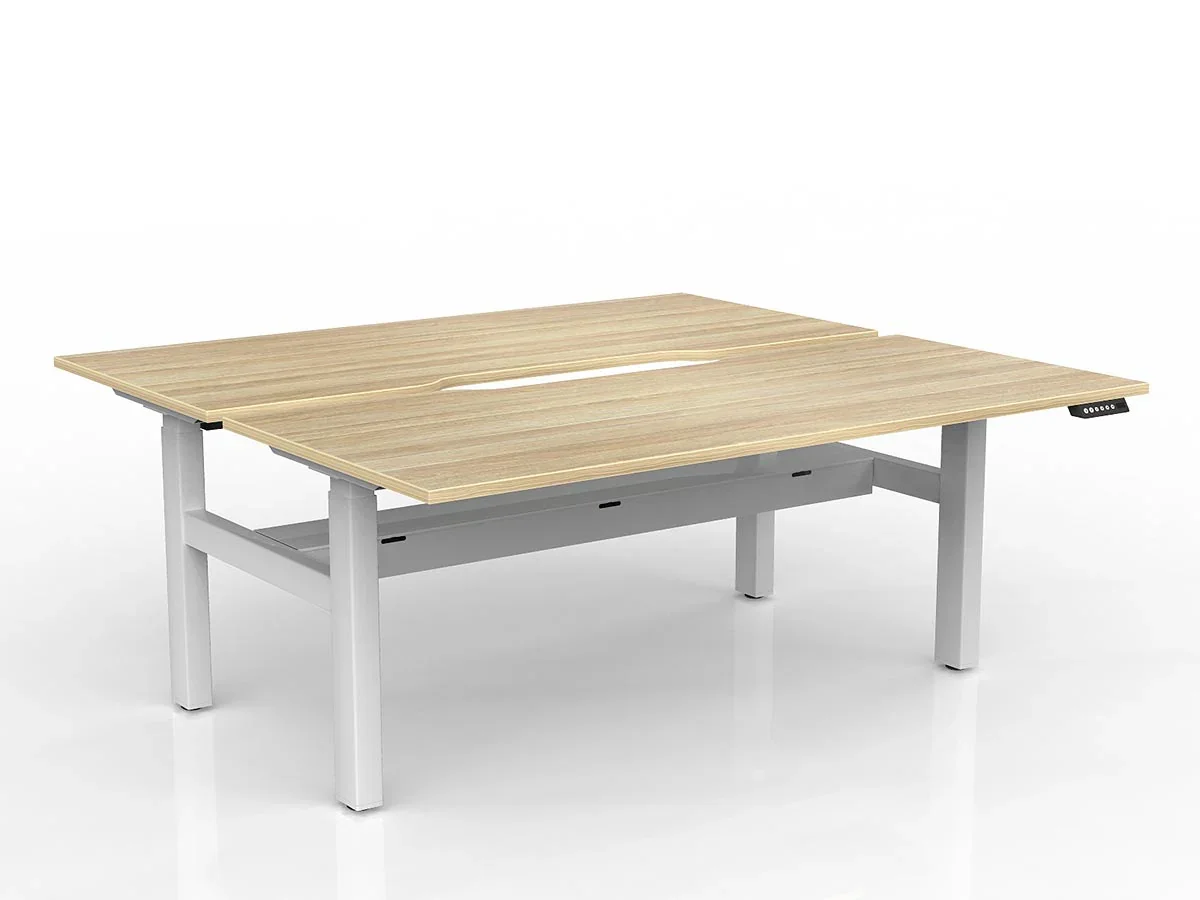 OL Agile 2 Column Electric Height Adjustable Shared Desk Oak Top White Frame thumbnail 18