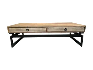 MF Torano Recycled Timber Top Metal Base 2 Drawer Coffee Table thumbnail 1