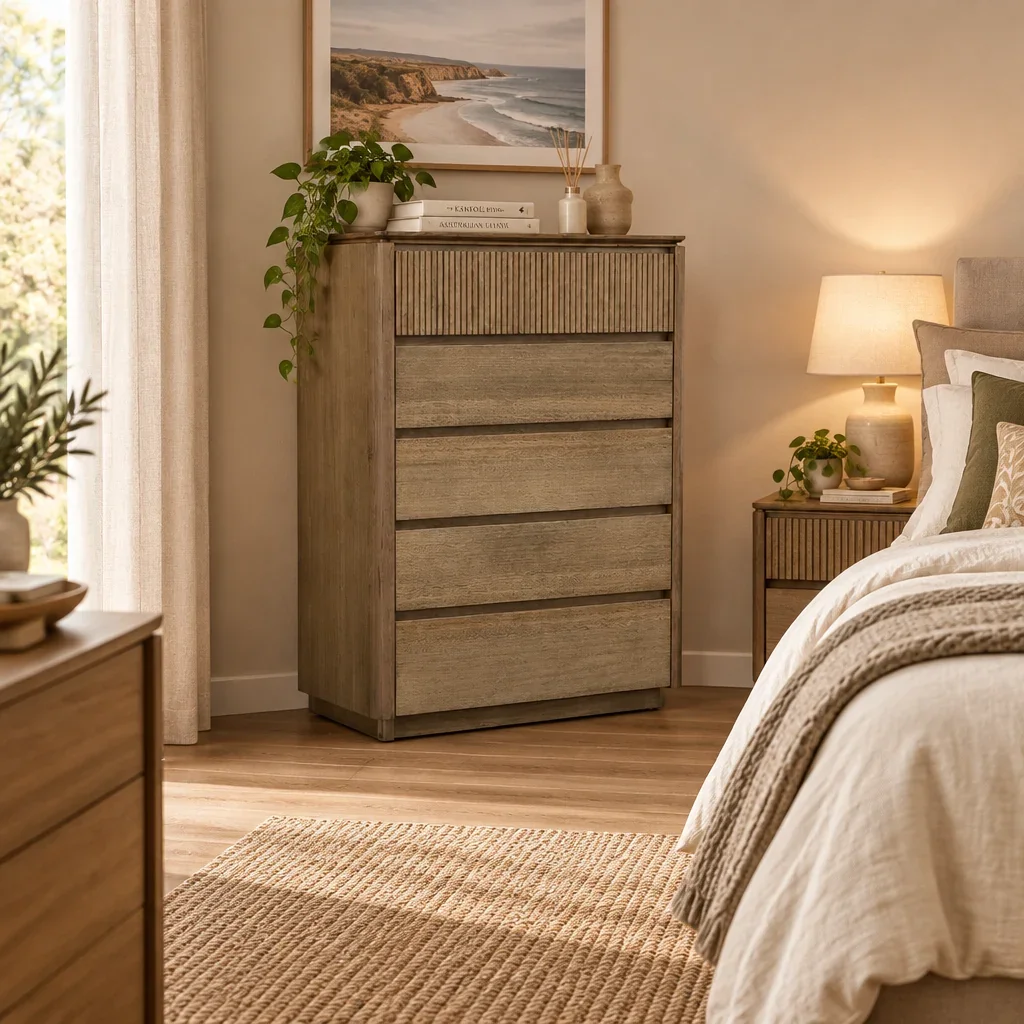 MD Hobart Solid Timber 5 Drawer Tallboy