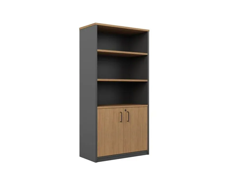 GP Office 2 Door Cabinet with 3 Open Shelves - Regal Walnut