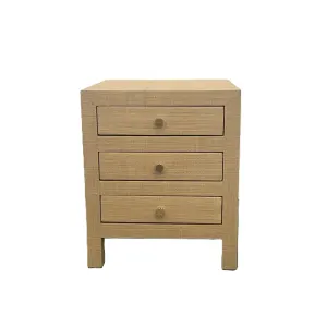 CR Kagu Solid Timber Raffia Finish 3 Drawer Bedside Table thumbnail 1